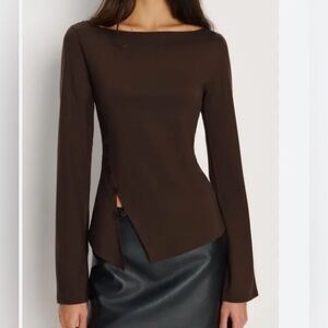 Reformation Brown Asymmetrical Long Sleeve Top